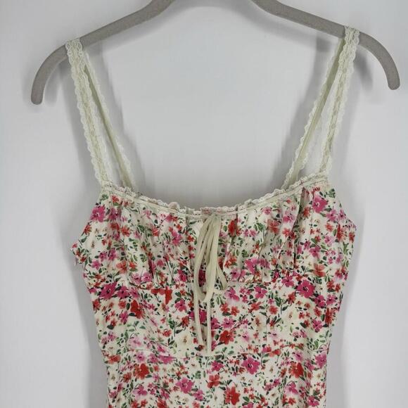 Commense dress small S milkmaid floral lace strap midi cottage dainty feminine - Picture 3 of 7